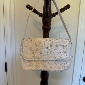 Beaded Floral Embellished White Handbag